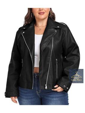 Faux Leather Moto Jacket Plus Size Women's Zip Up Motorcycle Biker Jacket